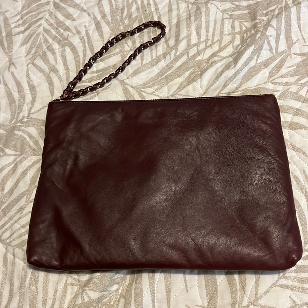 Top shop burgundy clutch with handle